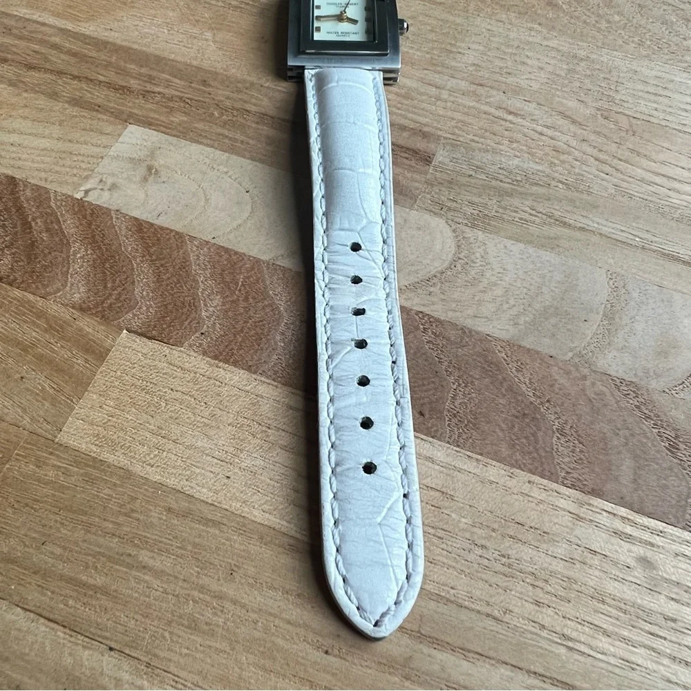 Charles Hubert Paris ladies rectangular white leather dress watch NEW BATTERY